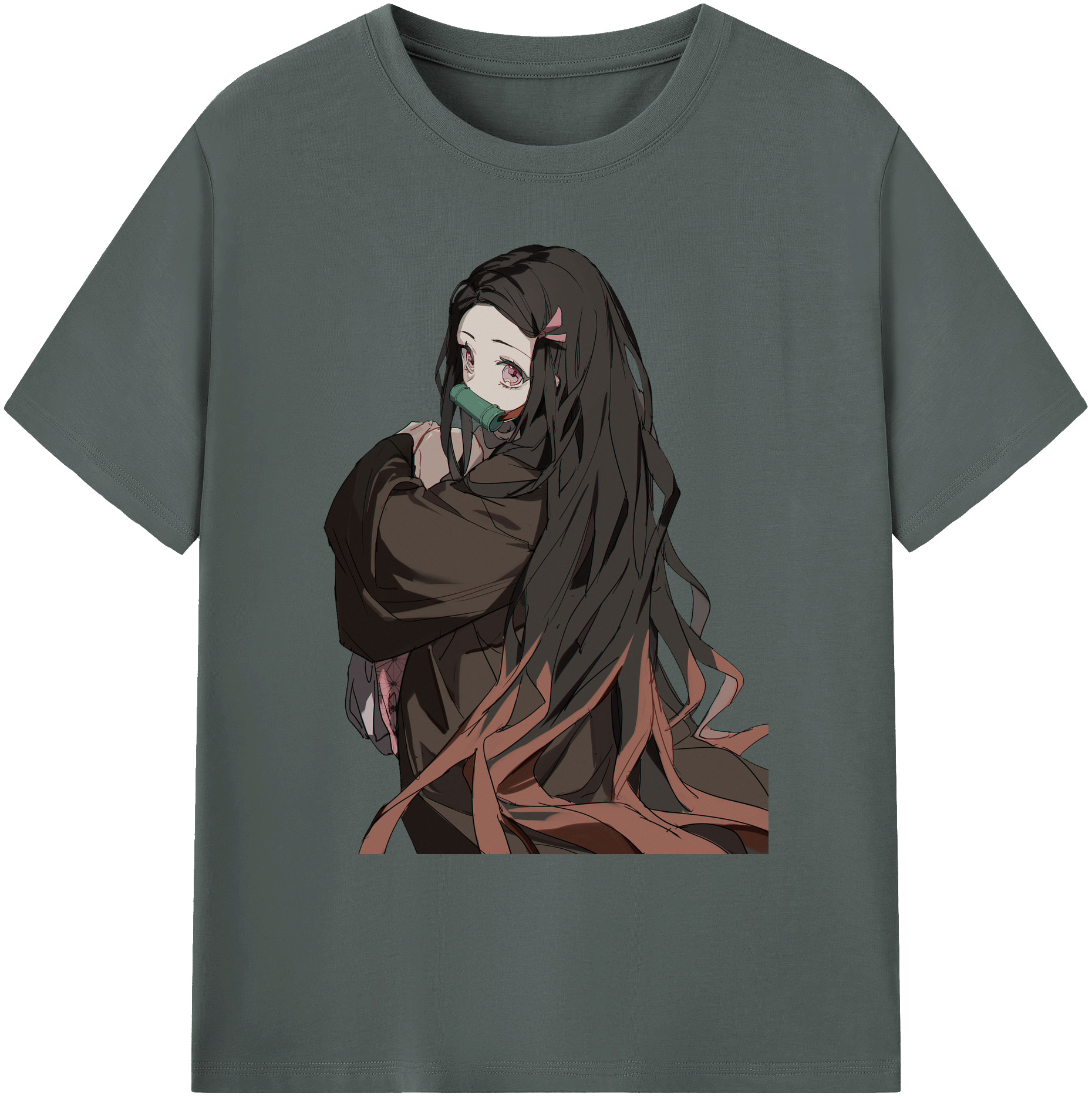 （画像用） 鬼滅の刃（きめつのやいば）竈門 禰󠄀豆子／かまど ねずこ Kamado Nezuko 綿100％ メンズ半袖Tシャツ｜肌触りやわらか＆通気性